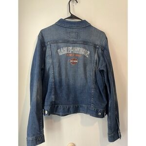 Harley Davidson Demin Jacket Womans XL Button‎ Front Embroidered V Twin Power